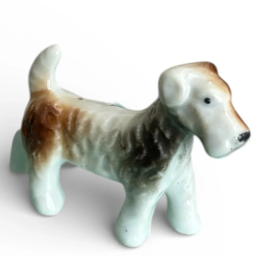 Vintage Porcelain Dog Brown 1930s 1940s White Terrier Dog Figurine